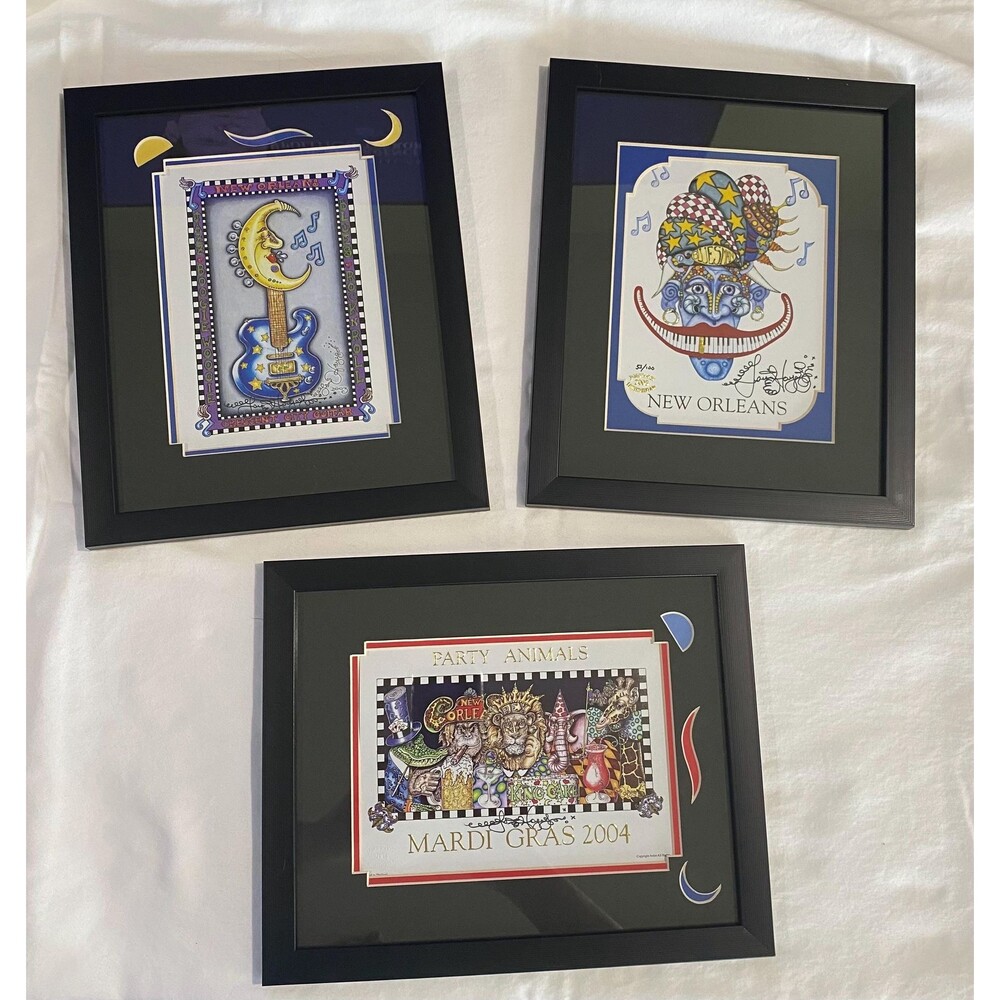 A collection of 3 Jamie Hayes signed New Orleans themed custom matted wall art